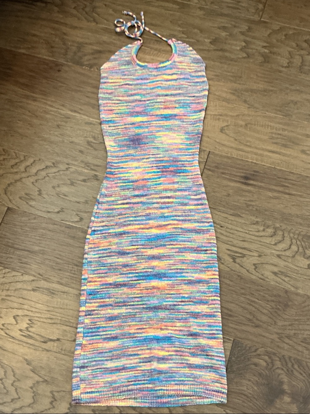Rehab Lab S Halter Space dye Multi color Boho Chic Knit Bodycon Dress